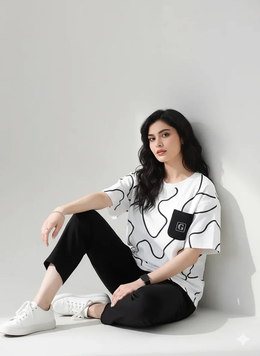 Black & White Printed Night Suit