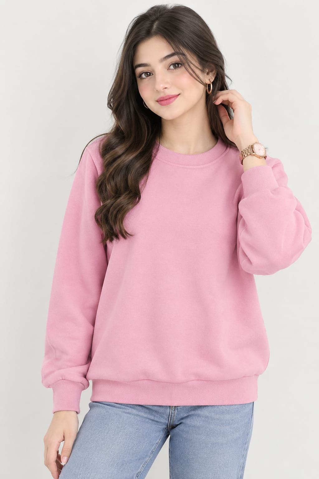 Pink Basic Sweat Shirt for women
