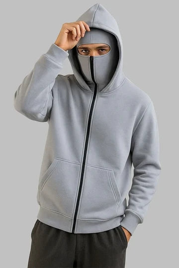 Grey Balaclava Ninja Zipper Hoodie Jacket for man