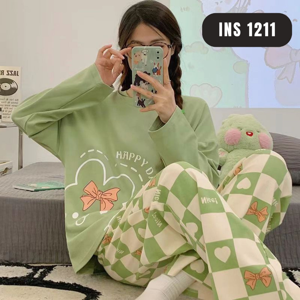 Green Olive Printed Night Suit