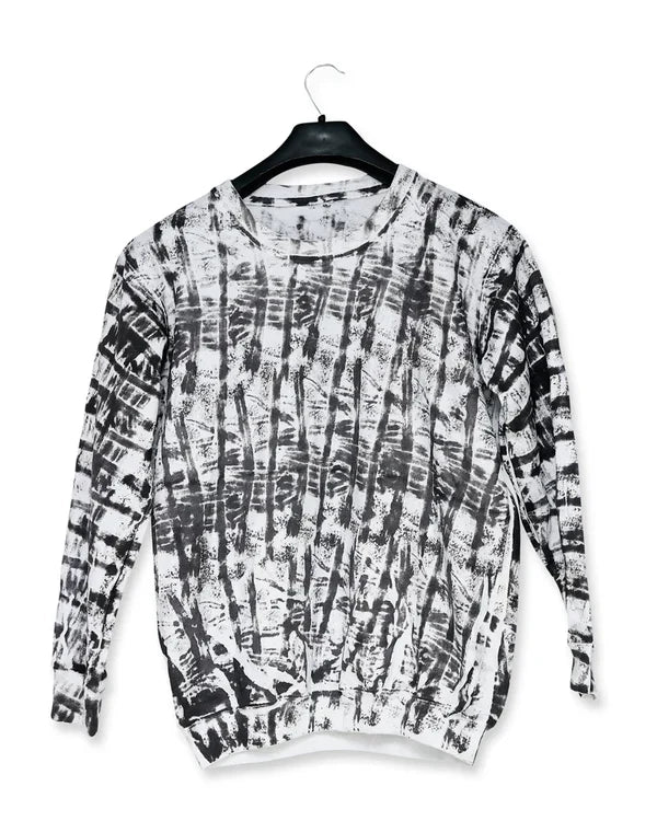 White & Black Random Printed Sweat Shirt For Unisex  for man