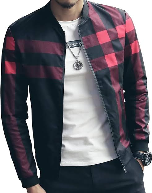 Red Checkered Printed Zipper Jacket for man