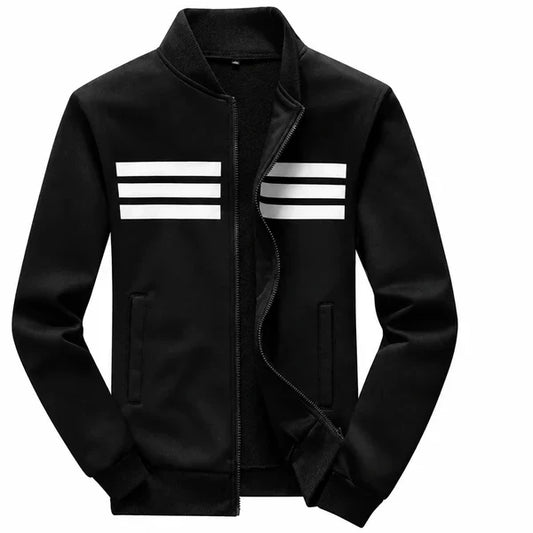 Black Three Stripes Printed Zipper Jacket for man
