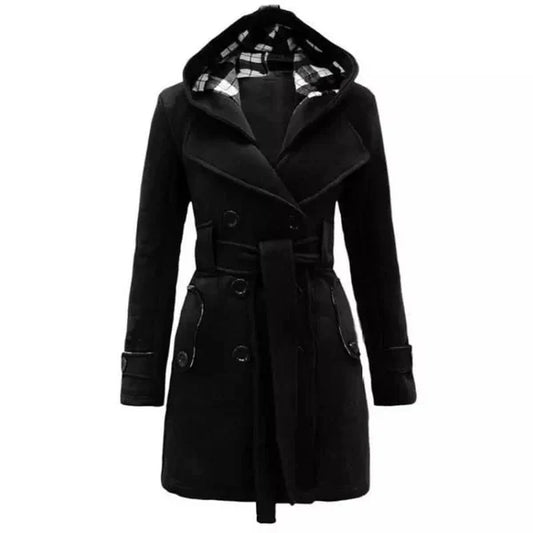 Black Women's Lace Trim Trench Coat Style Jacket for woman
