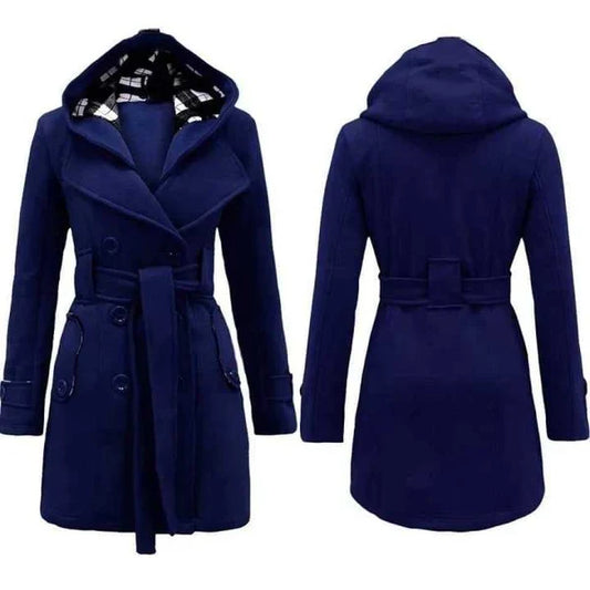 Navy Blue Women's Lace Trim Trench Coat Style Jacke for woman