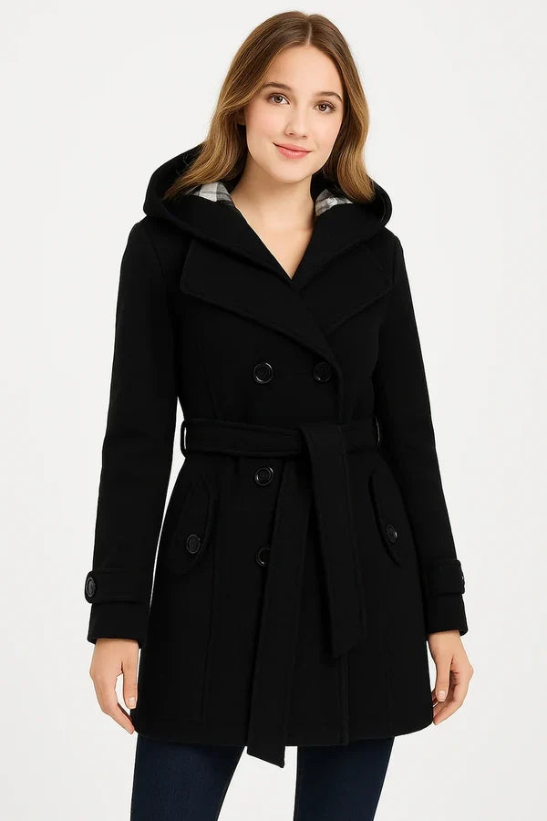 Black Women's Lace Trim Trench Coat Style Jacket for woman