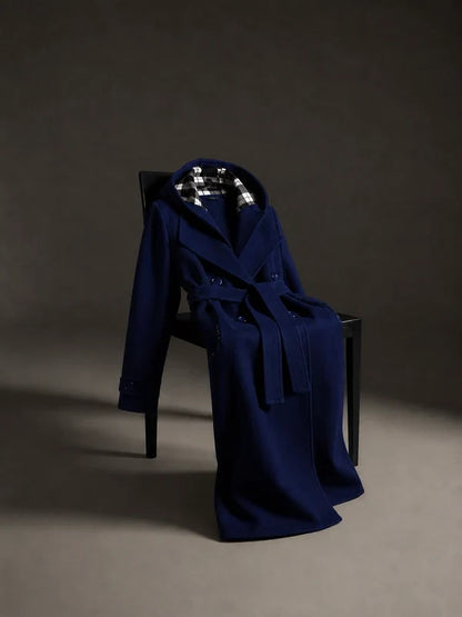 Navy Blue Women's Lace Trim Trench Coat Style Jacke for woman