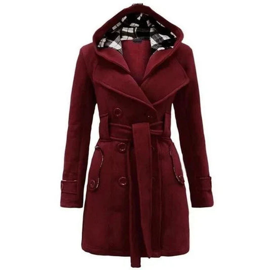 Maroon Women's Lace Trim Trench Coat Style Jacket for woman