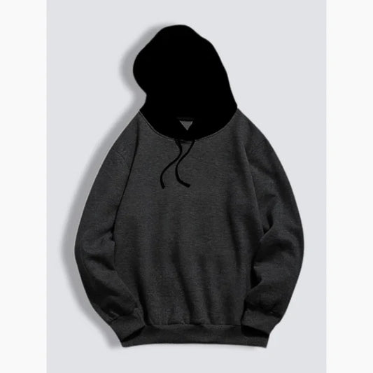 Charcoal With Black Basic Kangaroo Hoodie for man