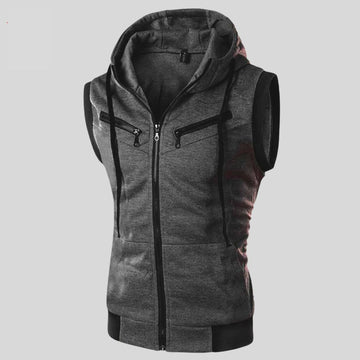 Charcoal Sleeveless Hooded Zipper for man &  woman