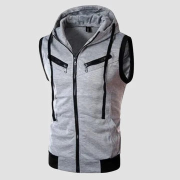 Grey Sleeveless Hooded Zipper for man & Woman