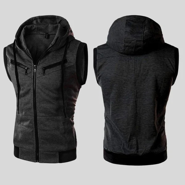 Charcoal Sleeveless Hooded Zipper for man &  woman