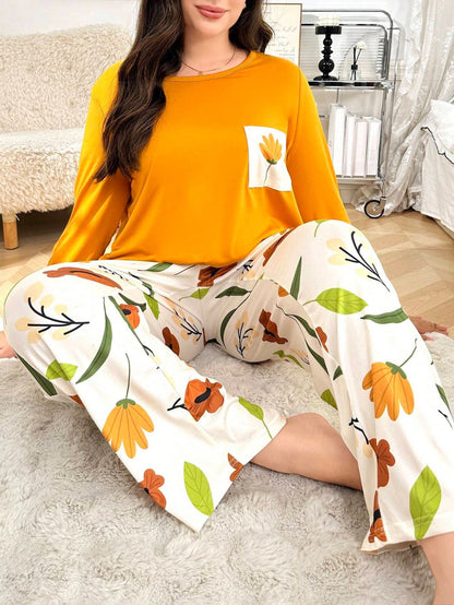 Golden Flower Pocket Printed Night Suits