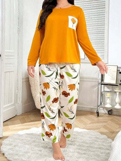 Golden Flower Pocket Printed Night Suits