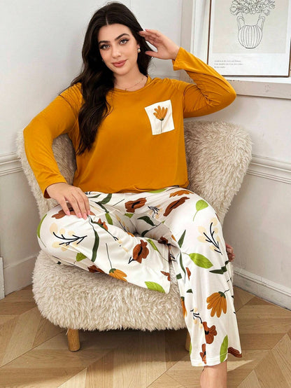 Golden Flower Pocket Printed Night Suits