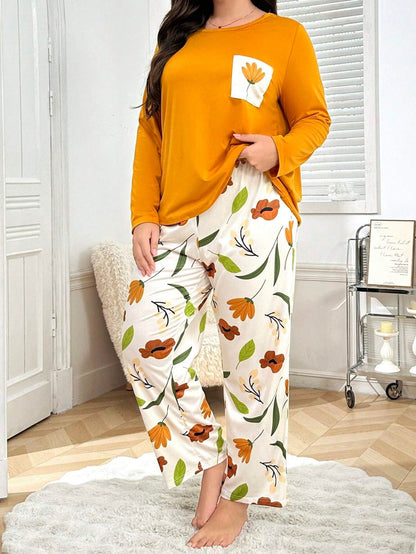 Golden Flower Pocket Printed Night Suits