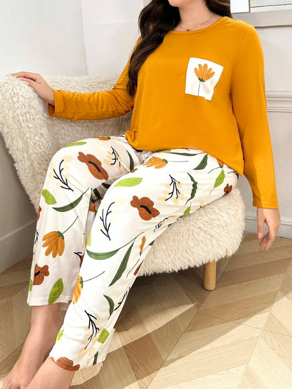 Golden Flower Pocket Printed Night Suits