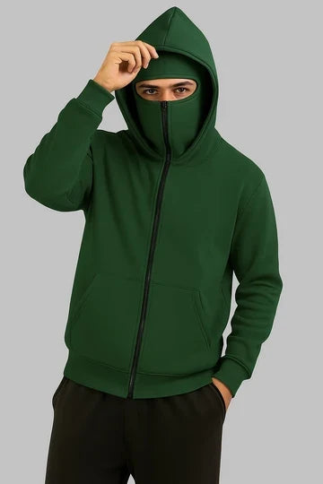 Green Balaclava Ninja Zipper Hoodie Jacket for man