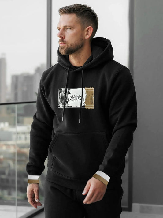 Super Soft Black Graphic Hoodie for man