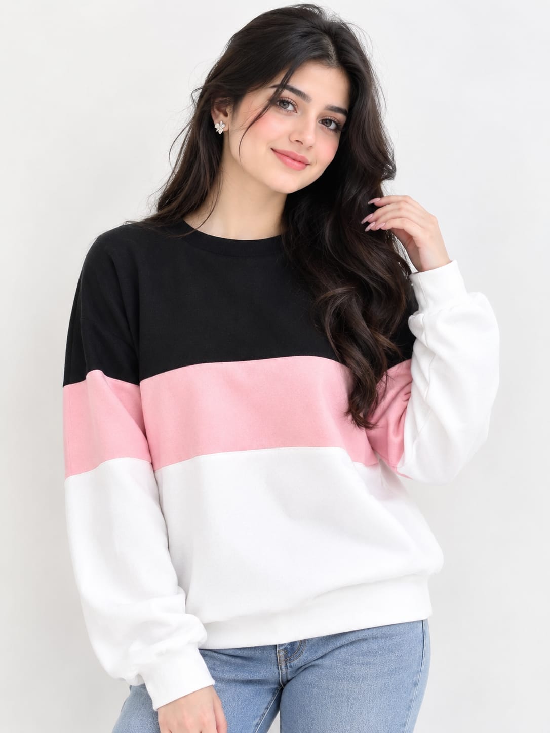 Black Pink And White Block Sweatshirt women