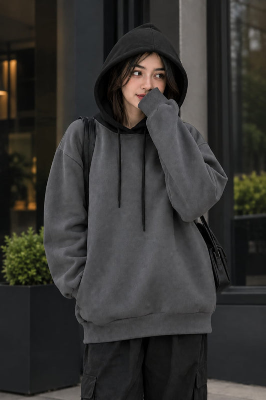 Charcoal With Black Basic Kangaroo Hoodie women