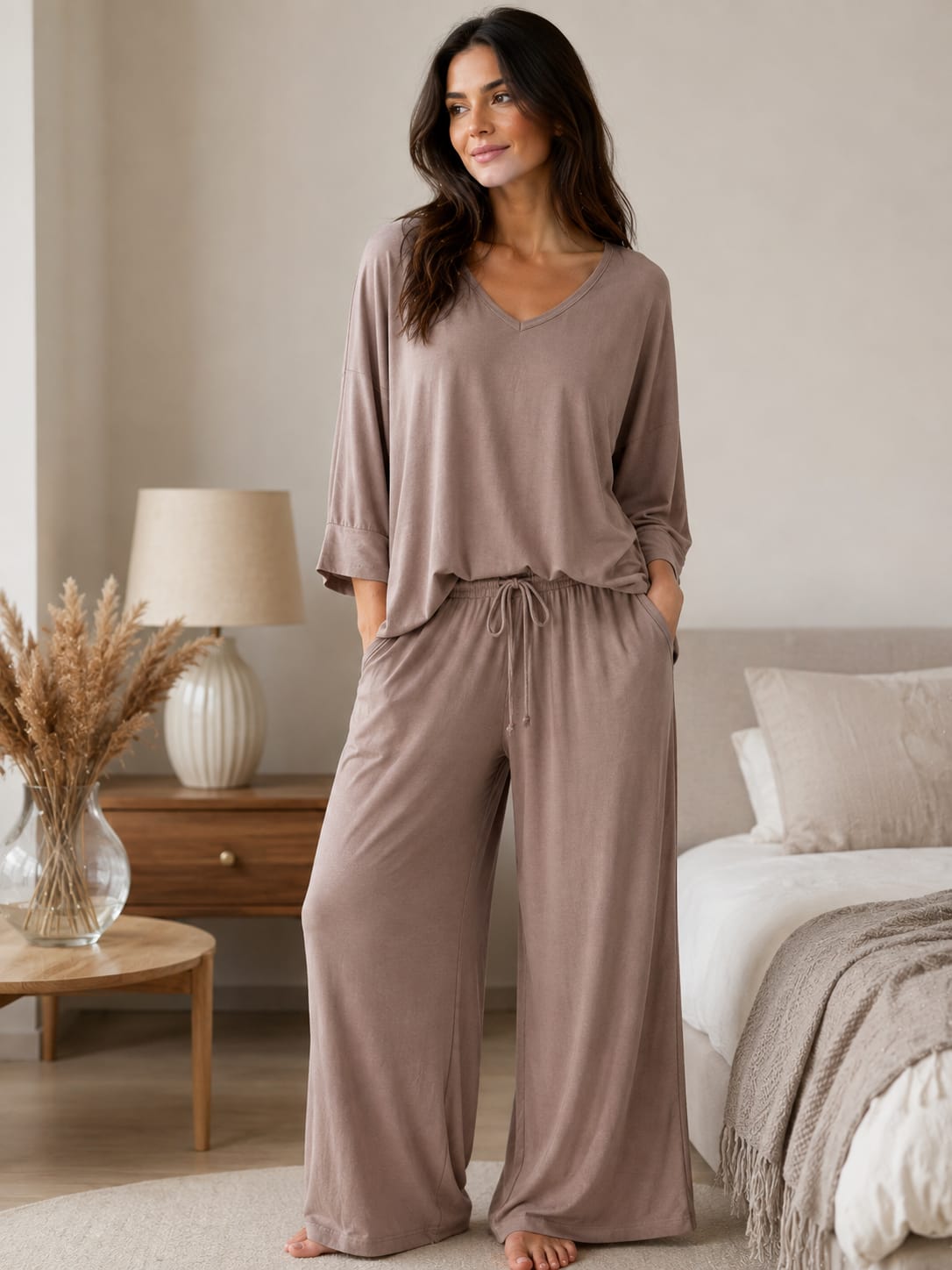 Rose brown plain plazo