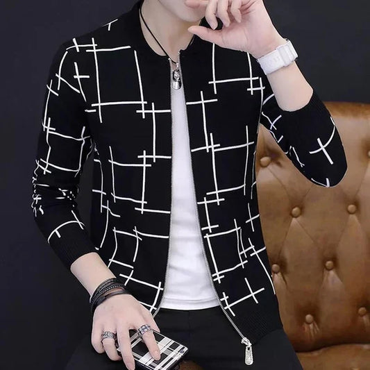 Black Printed Zipper Jacket for man