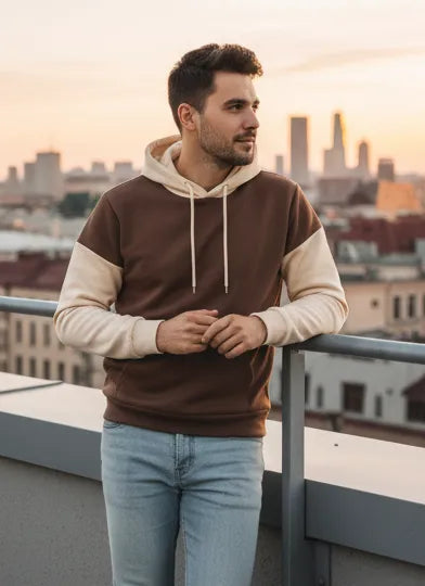 Brown With Cream Basic Hoodie for man