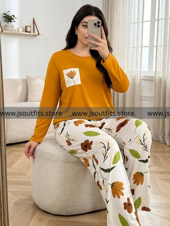 Golden Flower Pocket Printed Night Suits